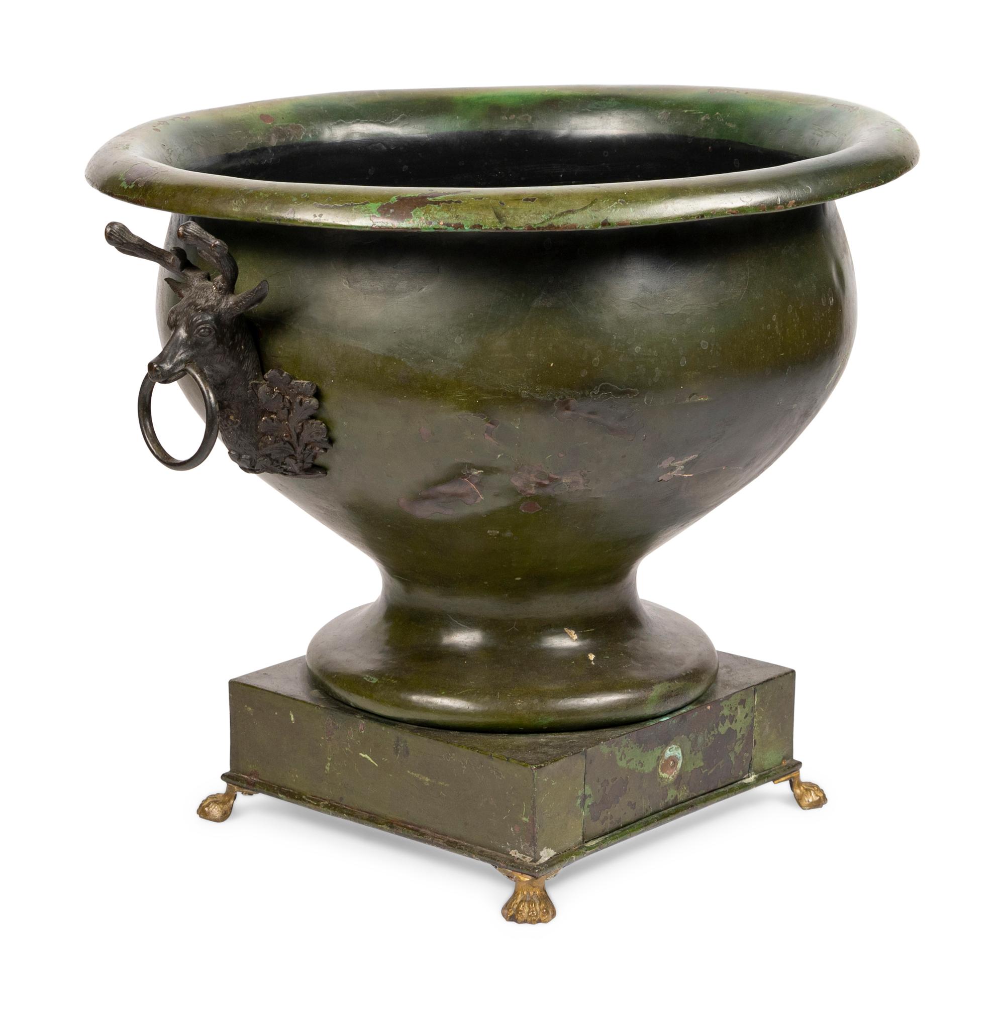 A Continental Green Tole Jardinière