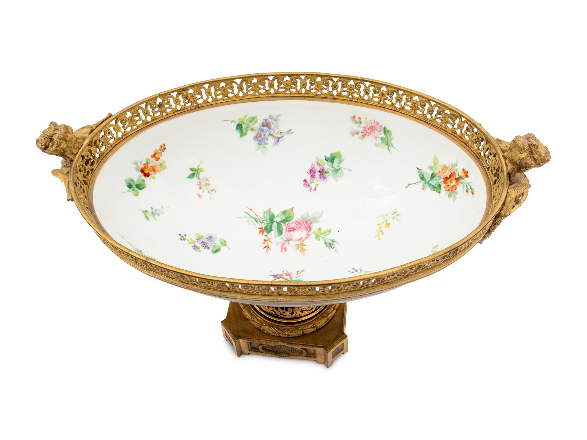 A Gilt Bronze Mounted Sevres Style Porcelain Centerpiece Bowl