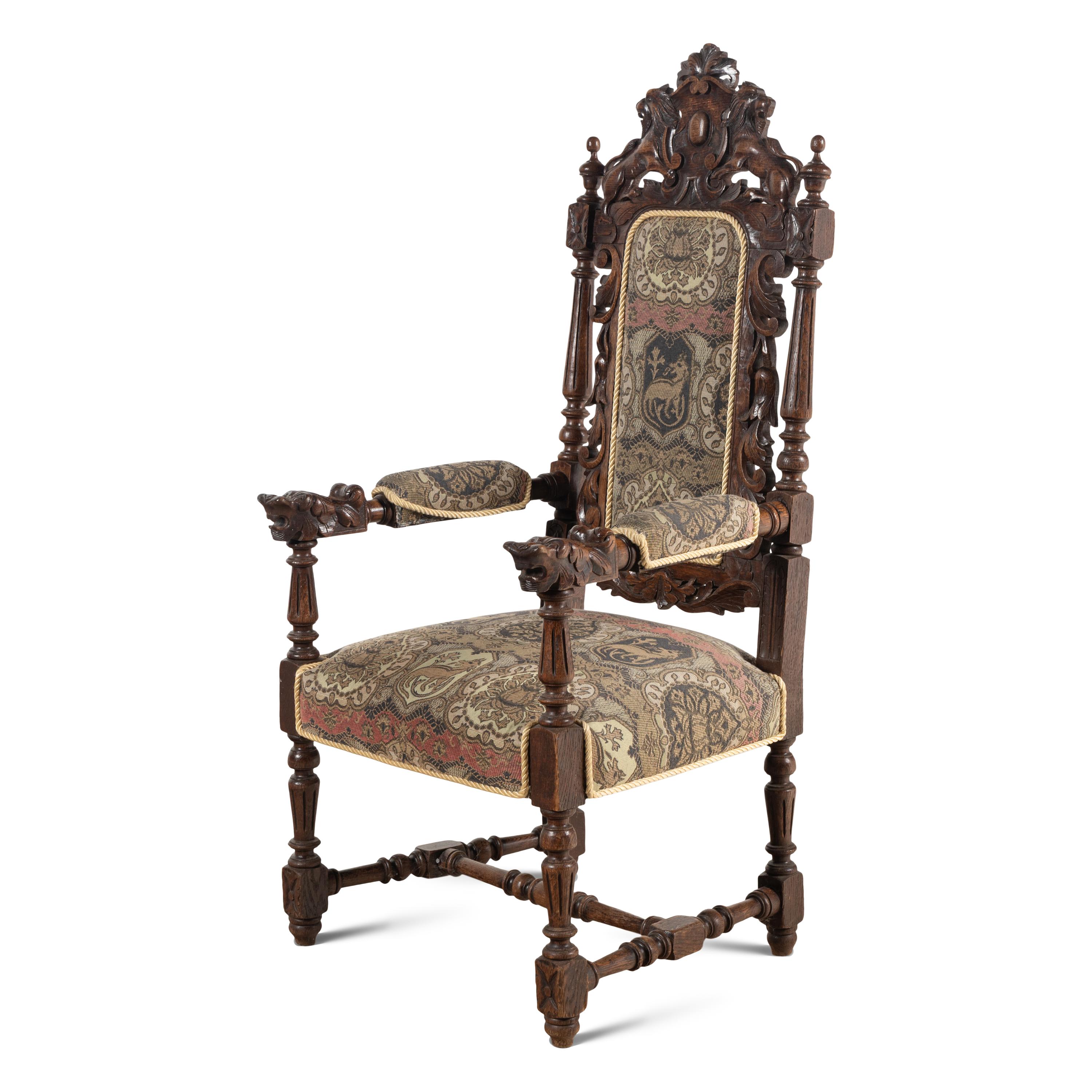 A Renaissance Revival Carved Oak Armchair
