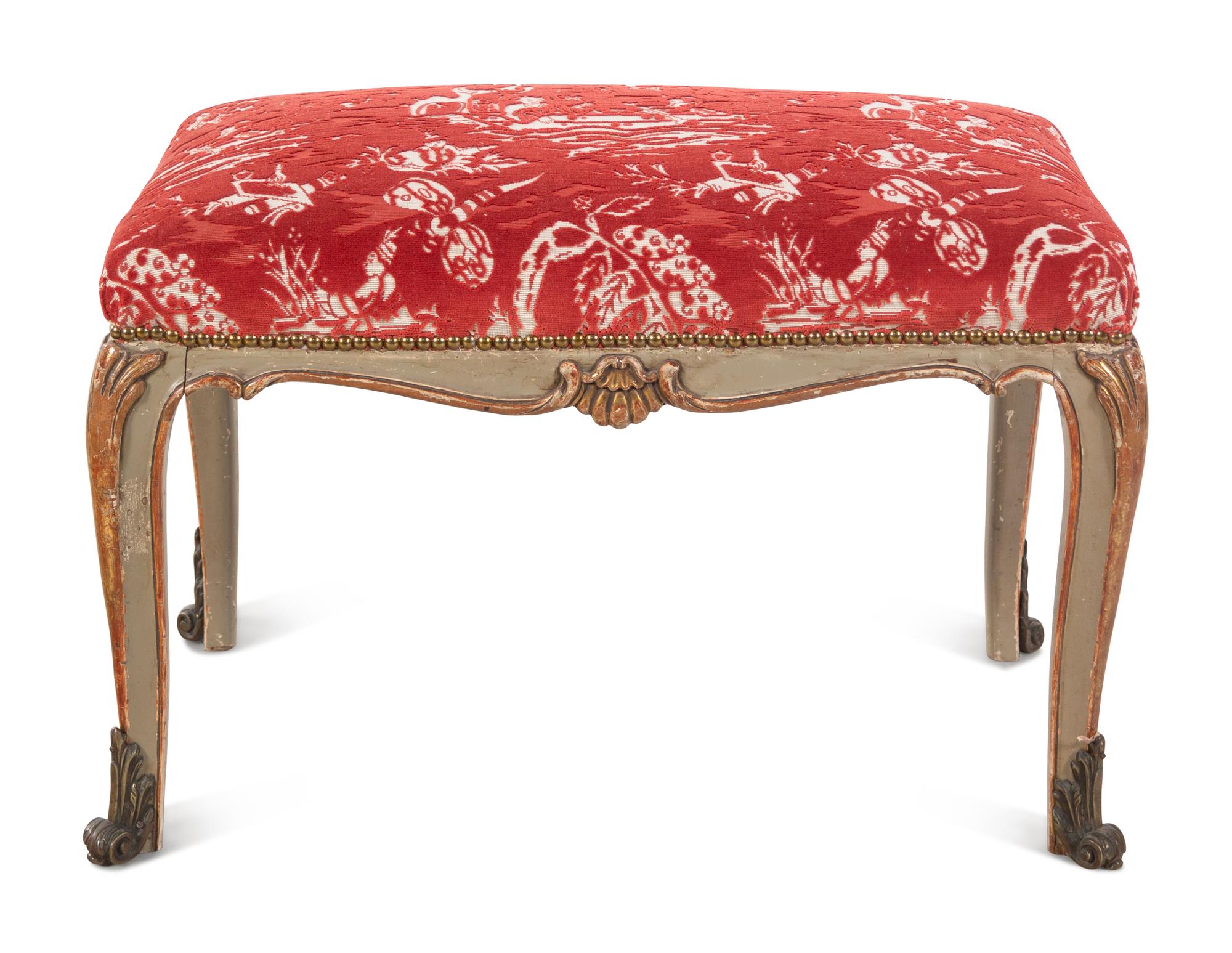 An Italian Painted and Parcel Gilt Stool