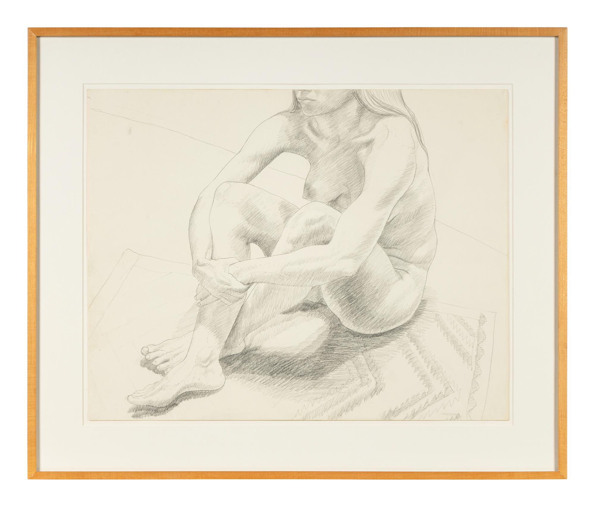 Nude Female Seated on Floor with Legs Crossed