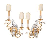 A Pair of Gilt Metal and Glass Two-Light Sconces in the Style of Maison Baguès