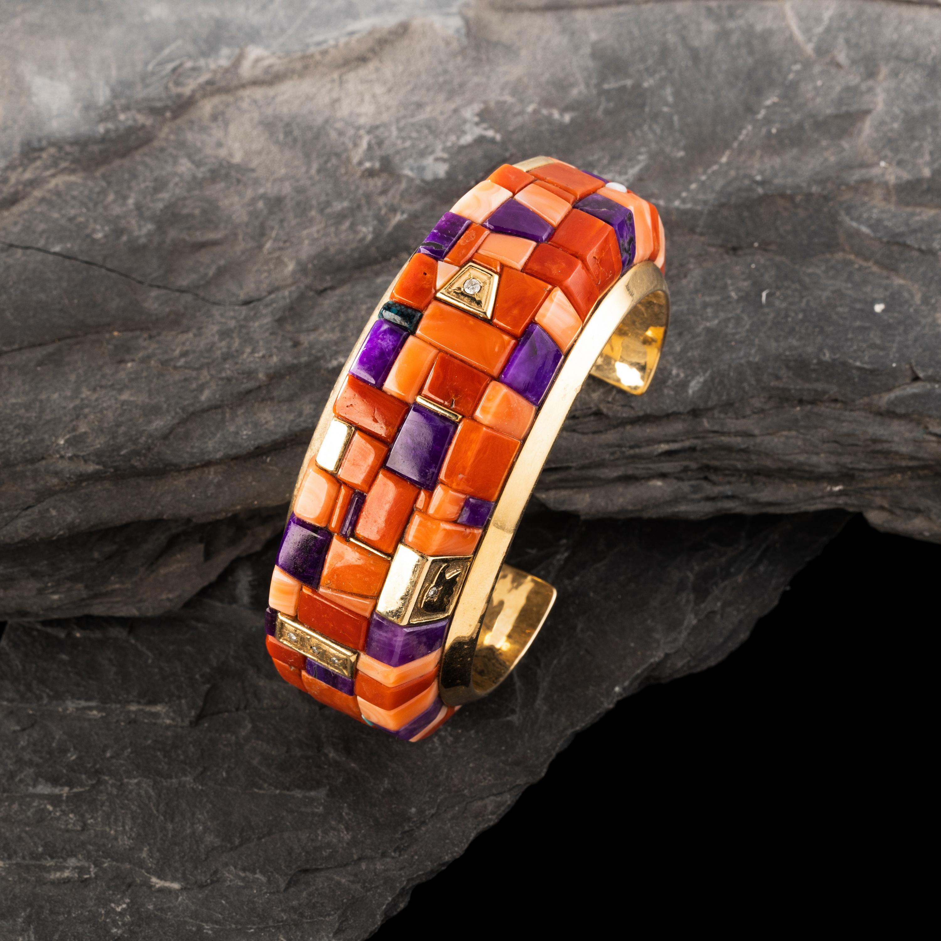 Vernon Haskie (Diné, b. 1968) — 14K Gold and Cobblestone Inlay Cuff Bracelet