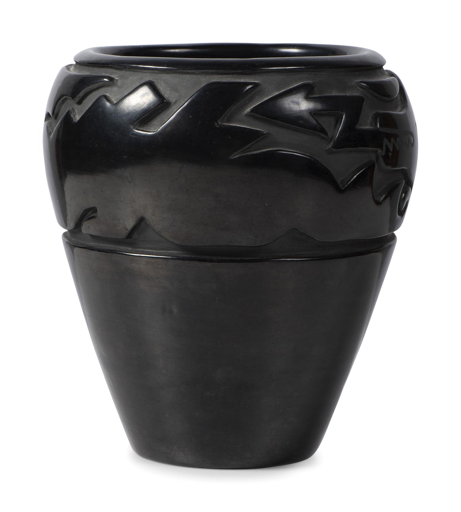 Carved Blackware Pottery Jar, with Avanyu