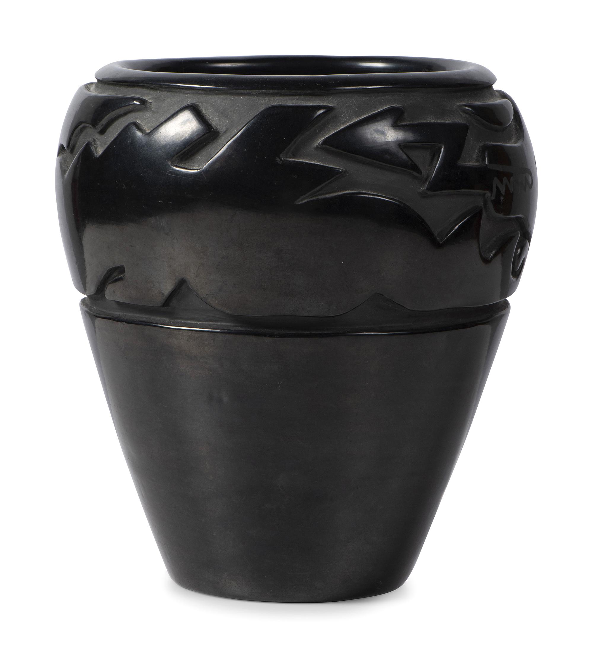 Carved Blackware Pottery Jar, with Avanyu