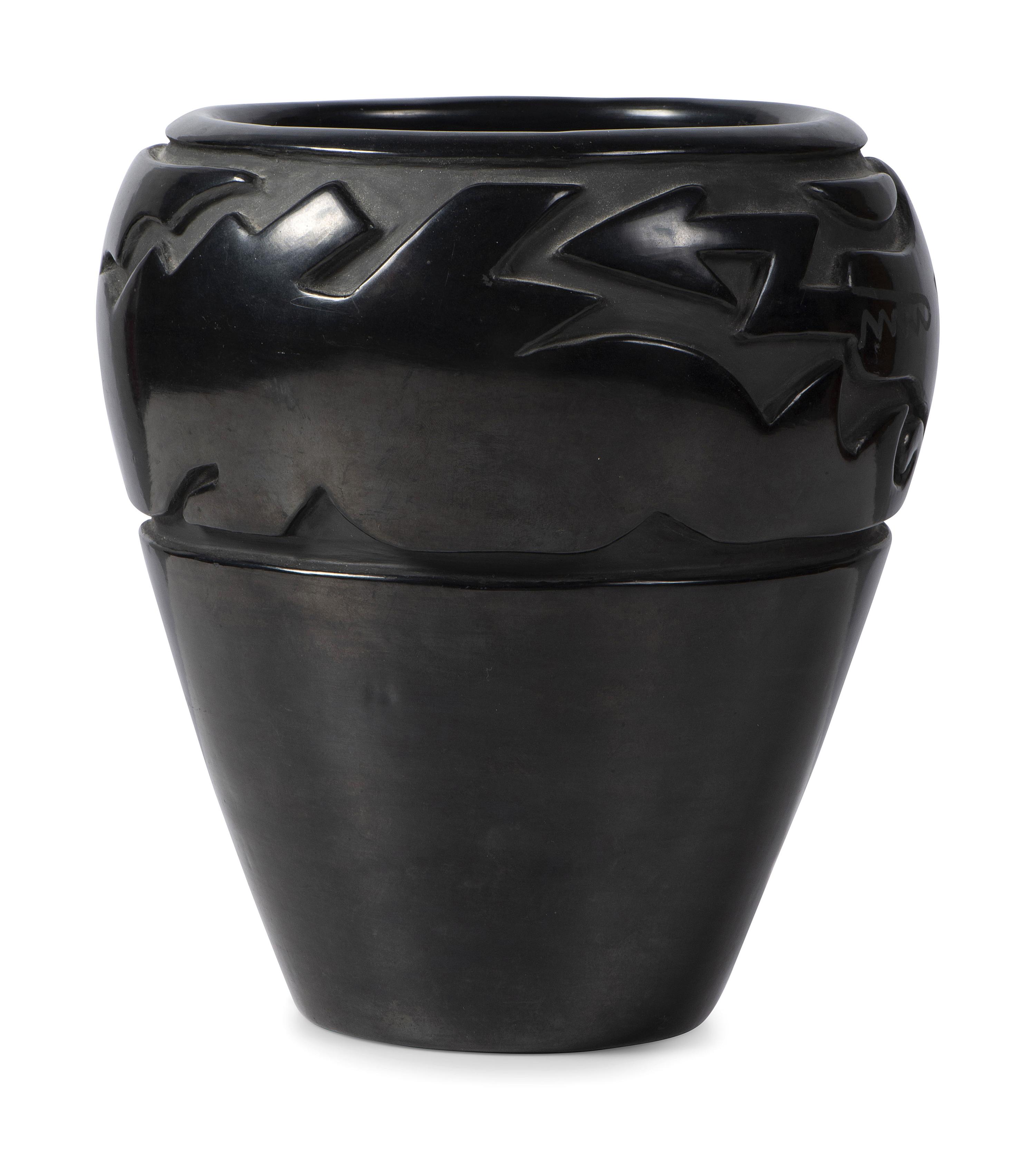 Carved Blackware Pottery Jar, with Avanyu