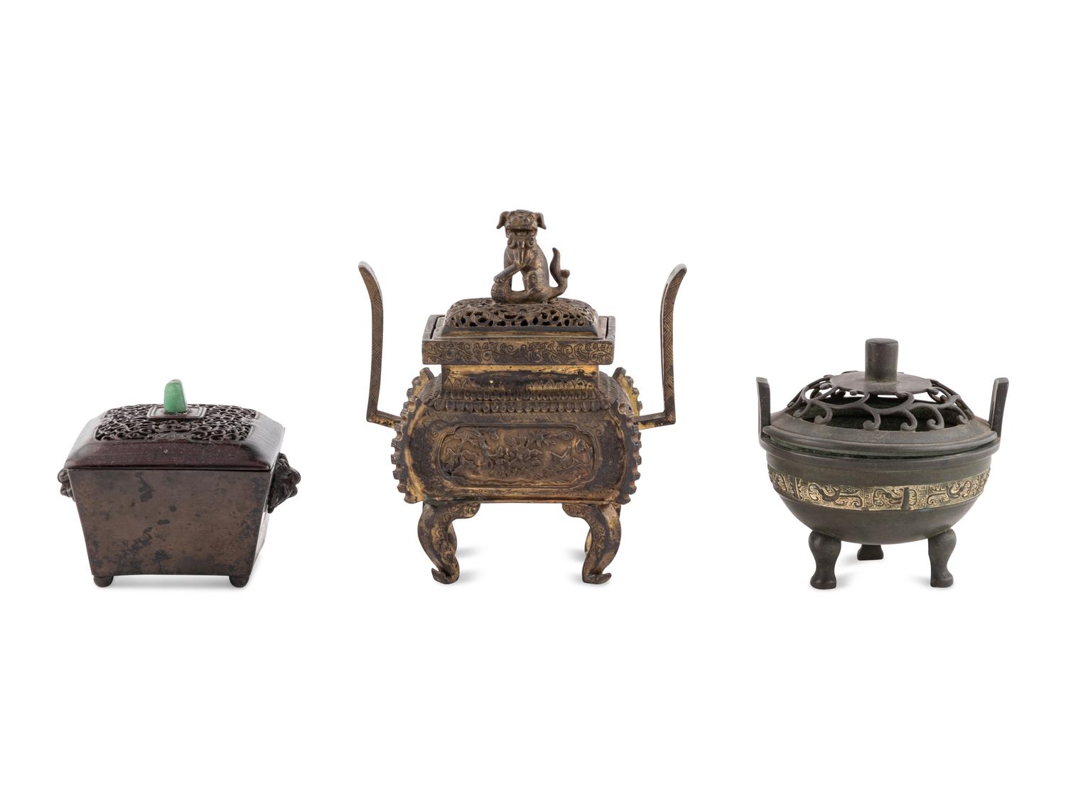 Three Chinese Bronze Covered Incense Burners