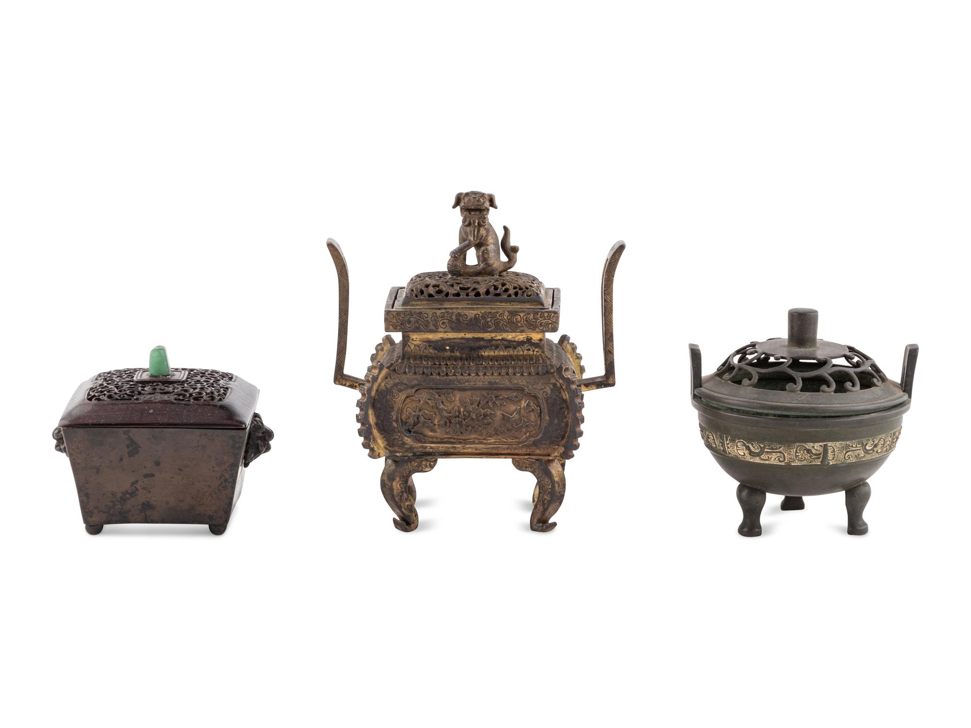 Three Chinese Bronze Covered Incense Burners