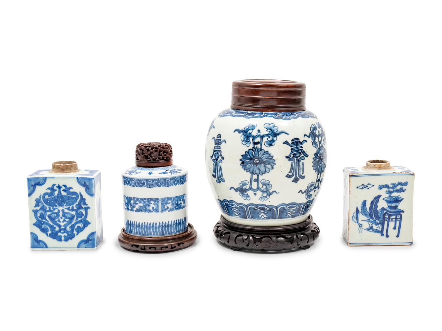 A Group of Blue and White Chinese Porcelain Jars