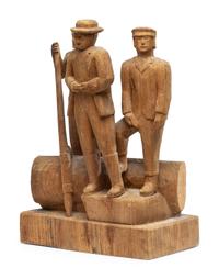 A Folk Art Carved Pine Group of Lumberjacks