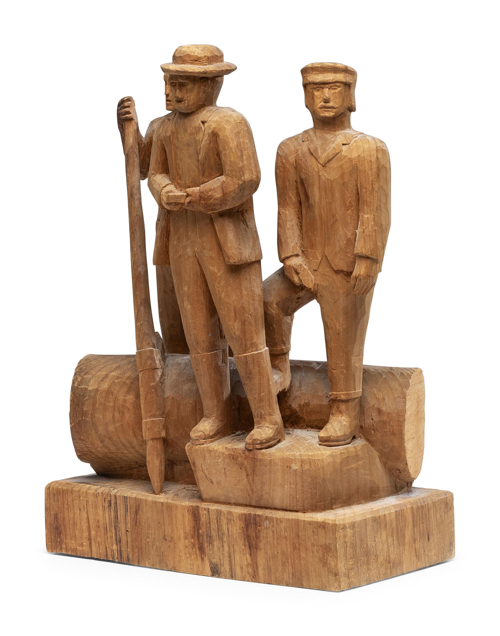 A Folk Art Carved Pine Group of Lumberjacks