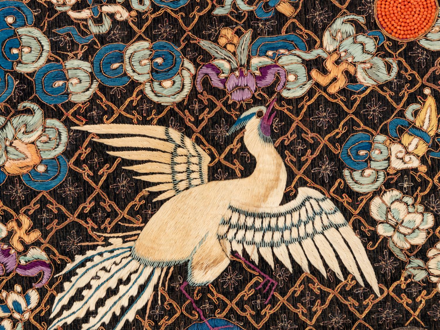 A Pair of Chinese Embroidered Silk Rank Badges, Buzi