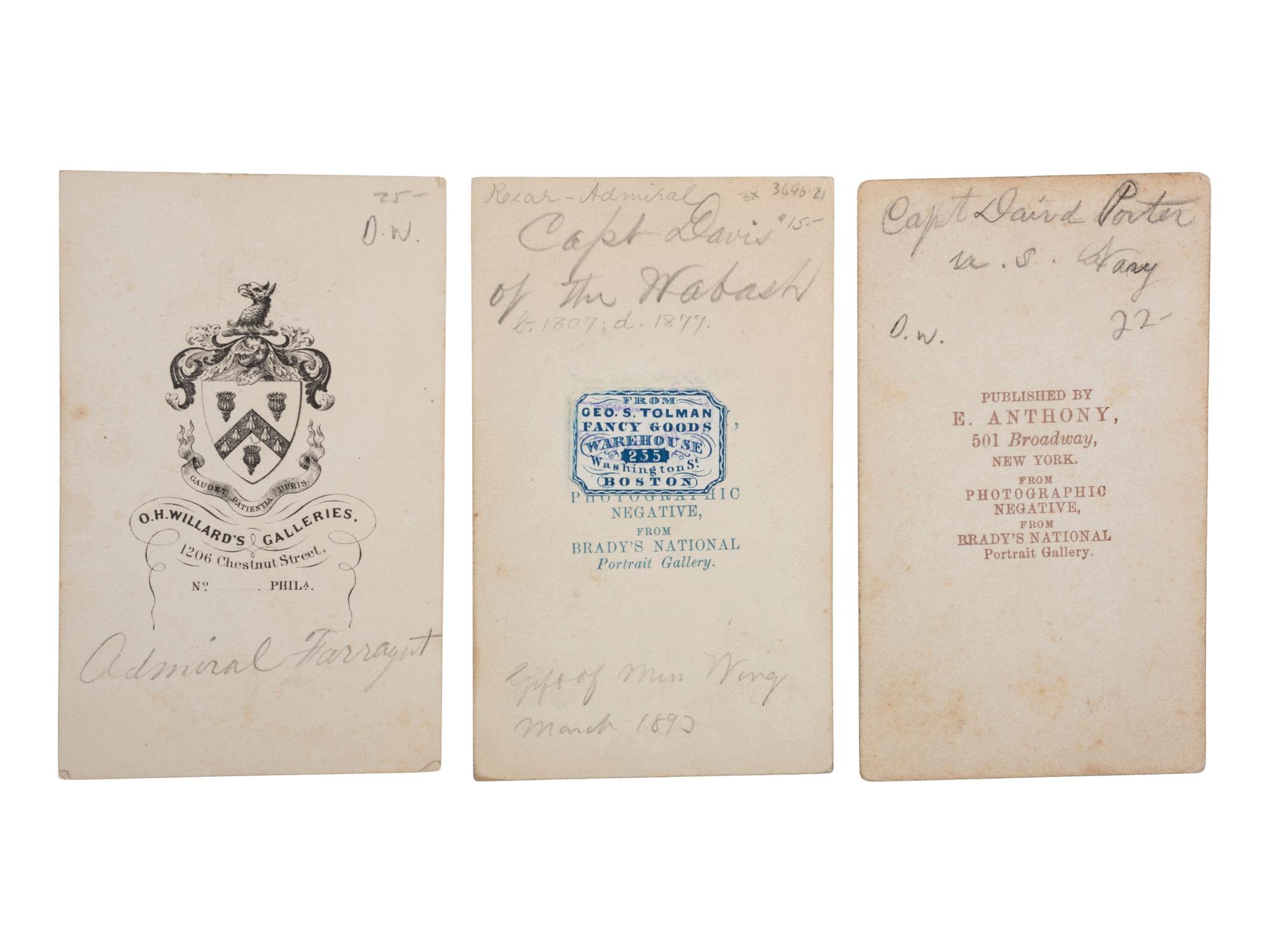 [CIVIL WAR - UNION NAVY]. A group of 3 CDVs of David G. Farragut, David Dixon Porter, and Charles H. Davis.