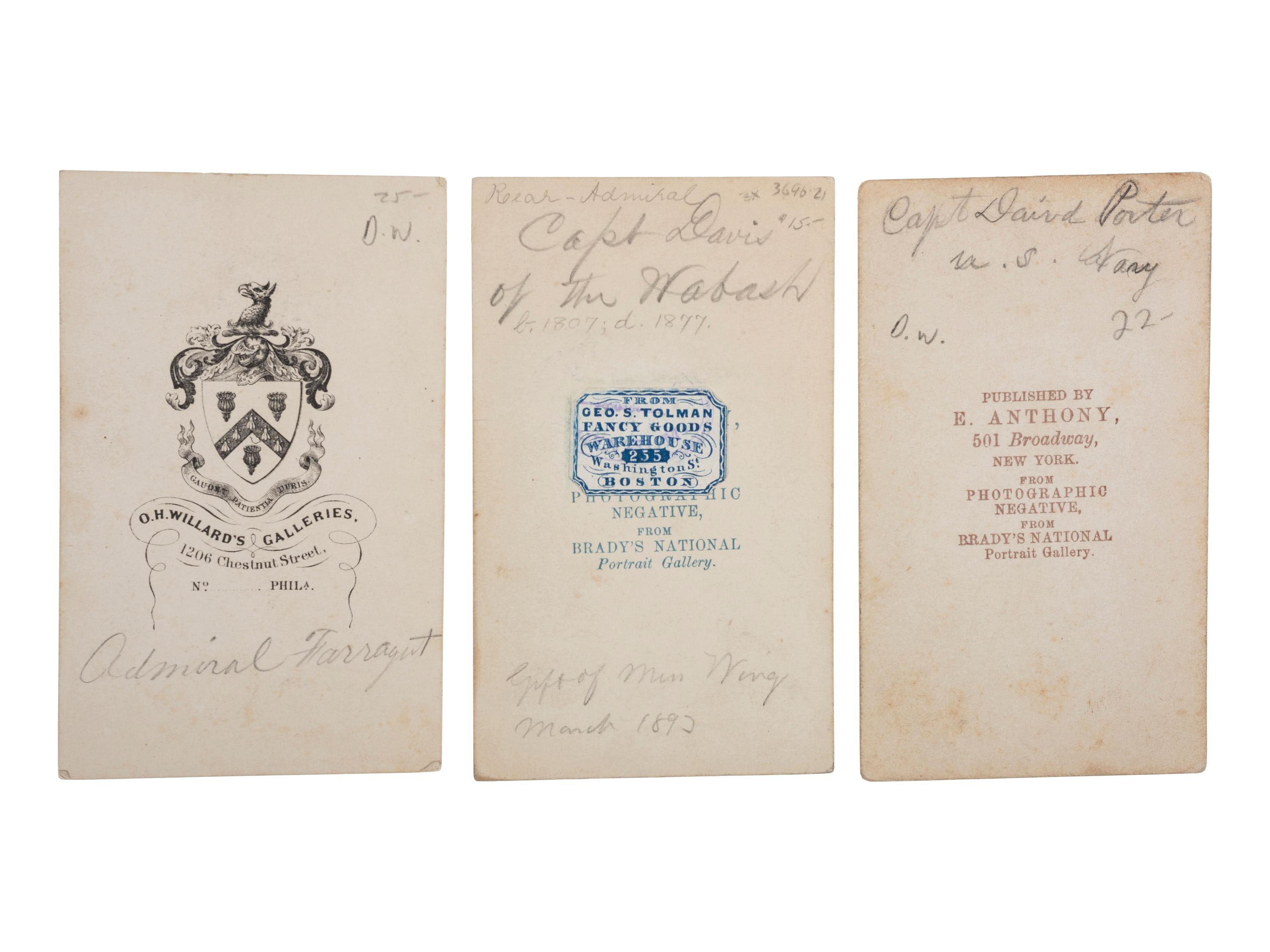 [CIVIL WAR - UNION NAVY]. A group of 3 CDVs of David G. Farragut, David Dixon Porter, and Charles H. Davis.