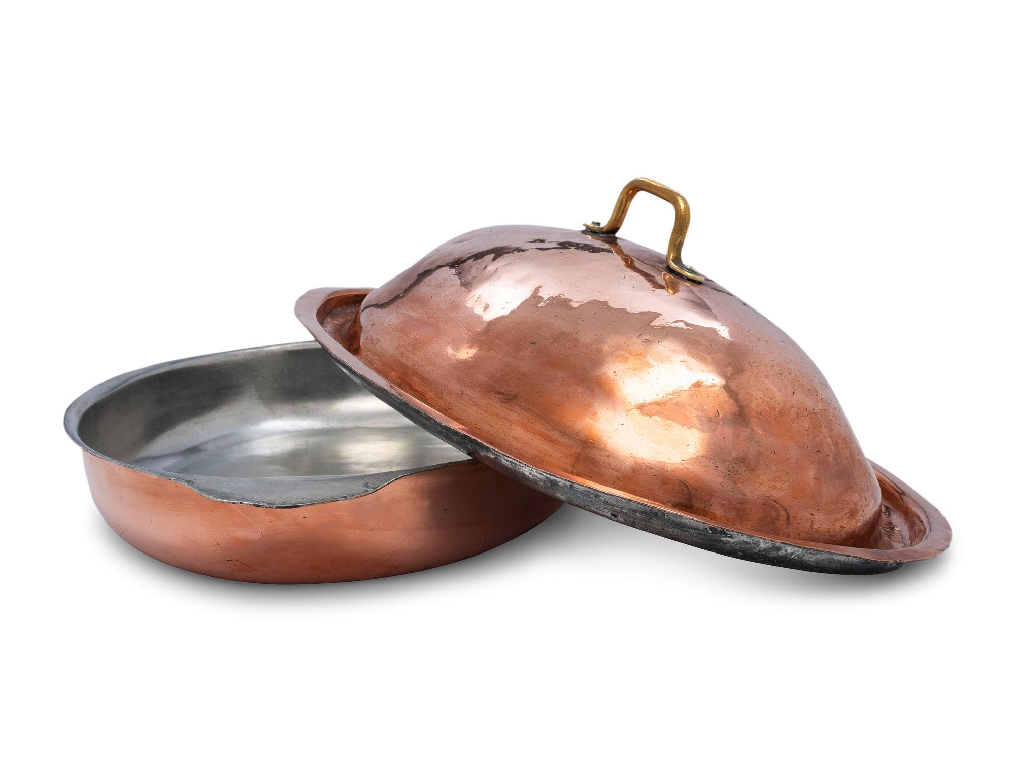 An American Copper Oval Au Gratin Dish with Cover