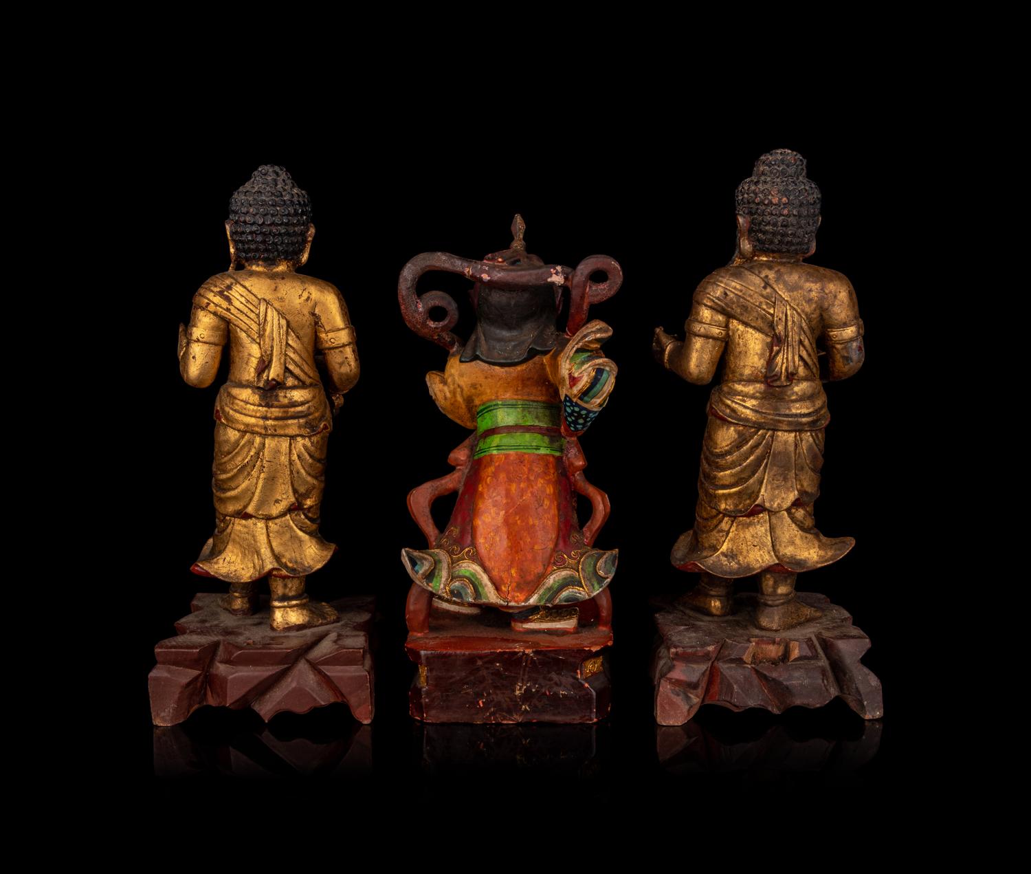 Three Chinese Gilt Lacquered Wood Figures