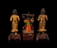 Three Chinese Gilt Lacquered Wood Figures