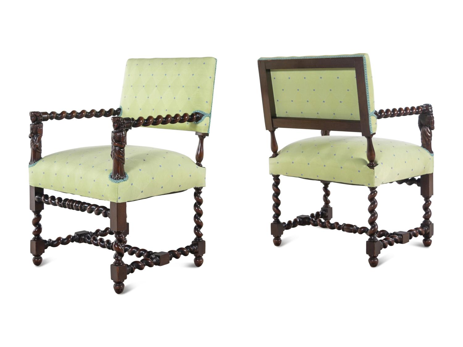 A Pair of English Baroque Style Walnut Armchairs