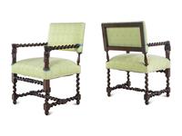 A Pair of English Baroque Style Walnut Armchairs
