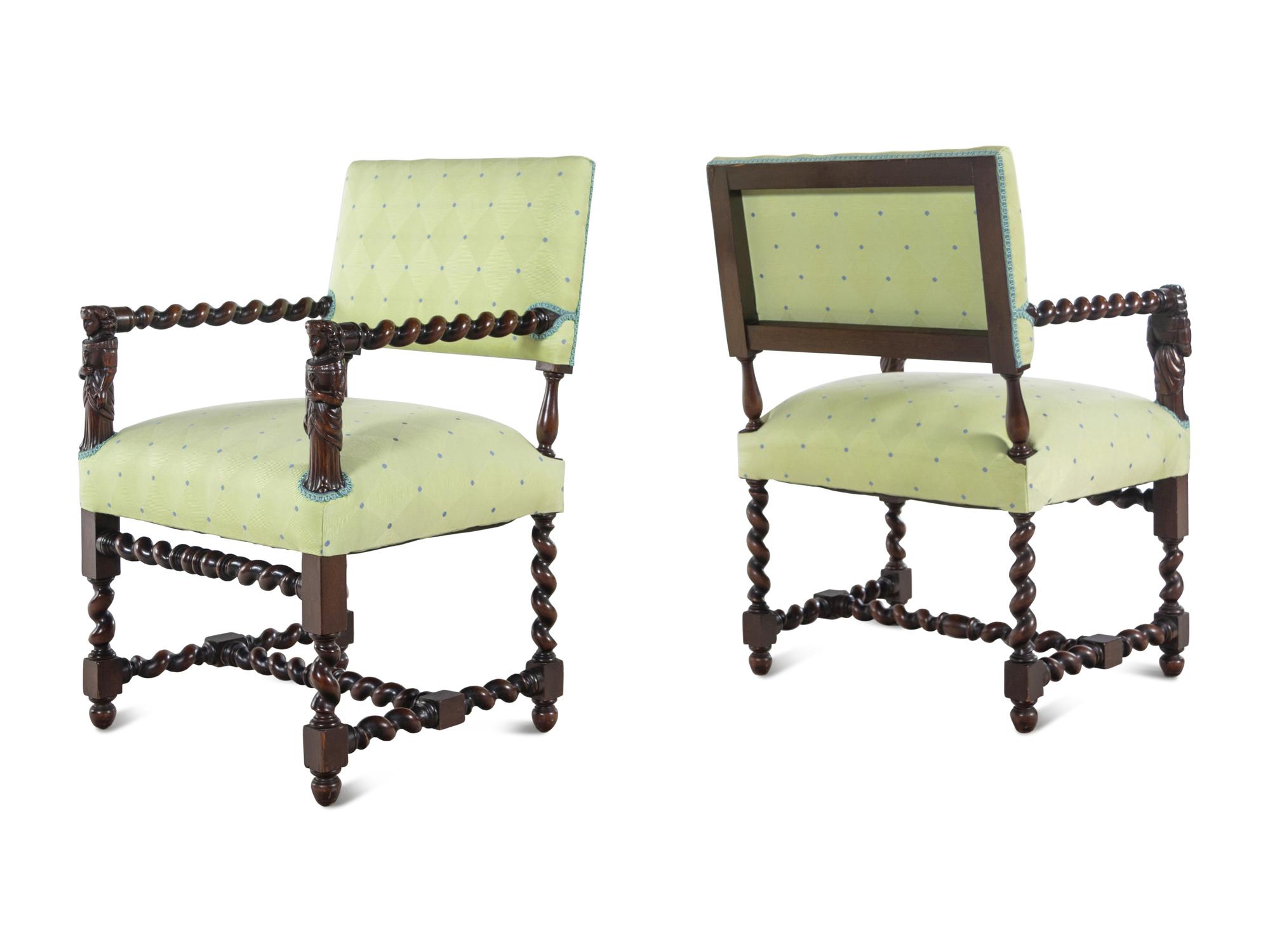 A Pair of English Baroque Style Walnut Armchairs