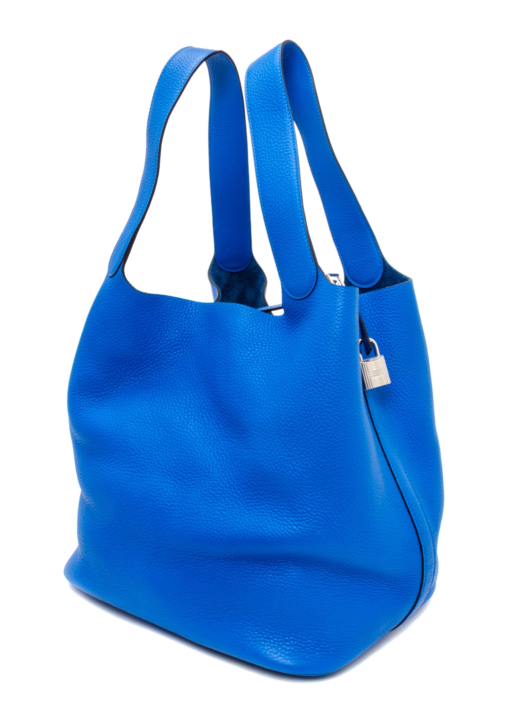 An Hermes Bleu Hydra Taurillon Clemence Picotin Lock TGM Handbag, 13" x 13" x 9".