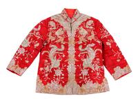 A Chinese Embroidered Silk Wedding Gown and Skirt