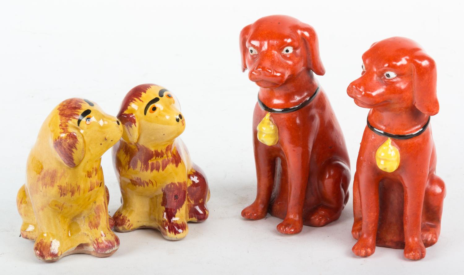 Two Pairs of Glazed Pottery Dogs Height of tallest 5 1/2 inches.