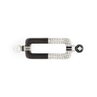 DIAMOND, ONYX, AND CULTURED PEARL BROOCH