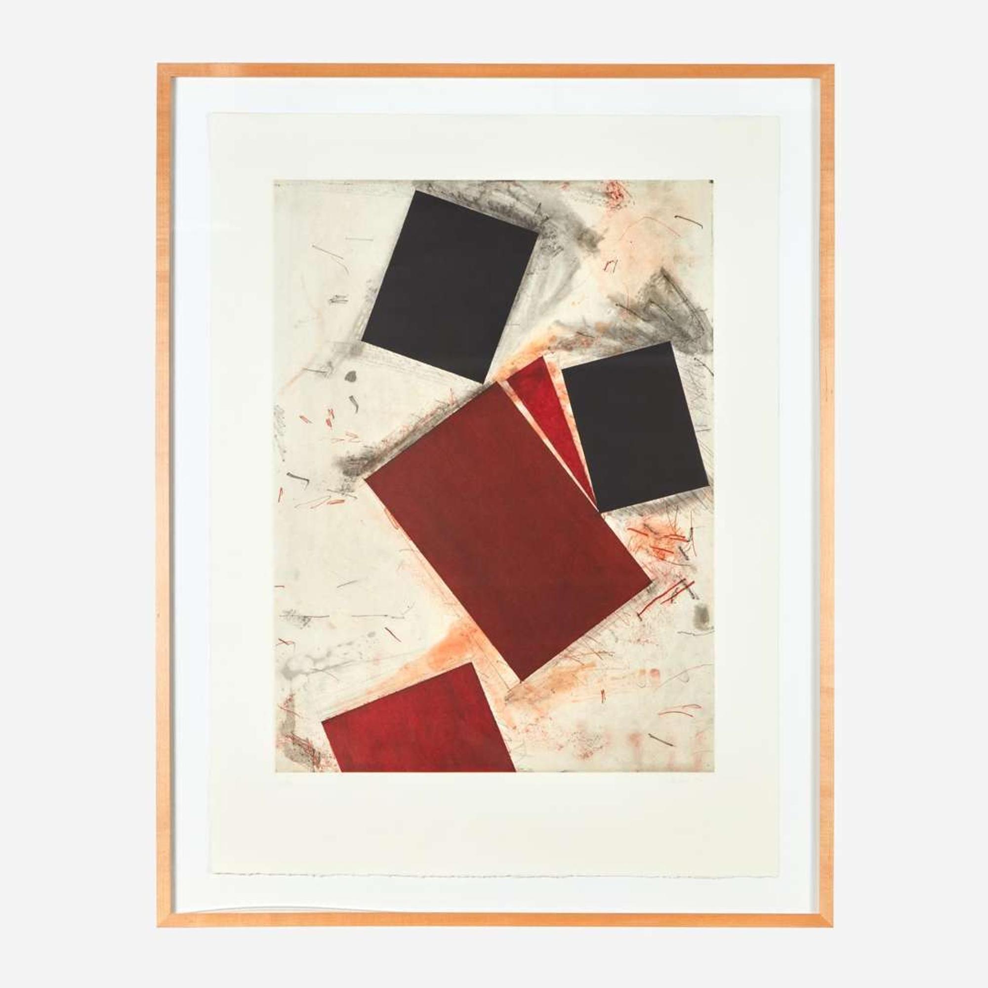 Joel Shapiro (American, b. 1941) Untitled (Red Square with Blue) & Untitled 2 from Crommelynck Portfolio