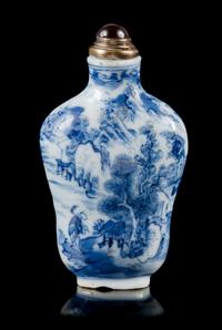 A Blue ane White Porcelain Snuff Bottle Height 2 1/2 inches. — GUANGXU PERIOD (1875-1908)