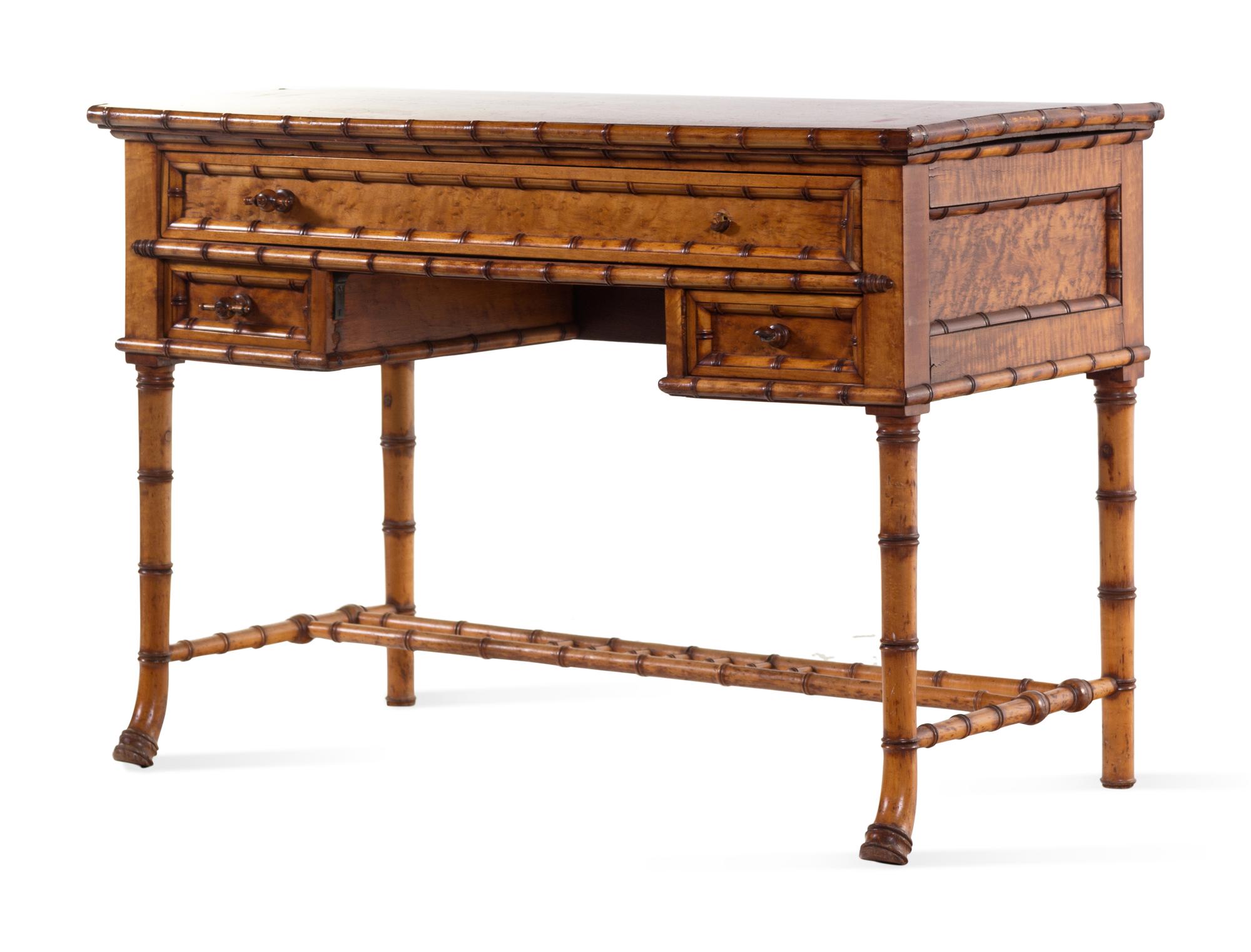 A Victorian Bamboo Carved Maple Writing Table