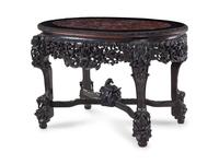 A Chinese Export Carved and Marble Inset Hardwood Table