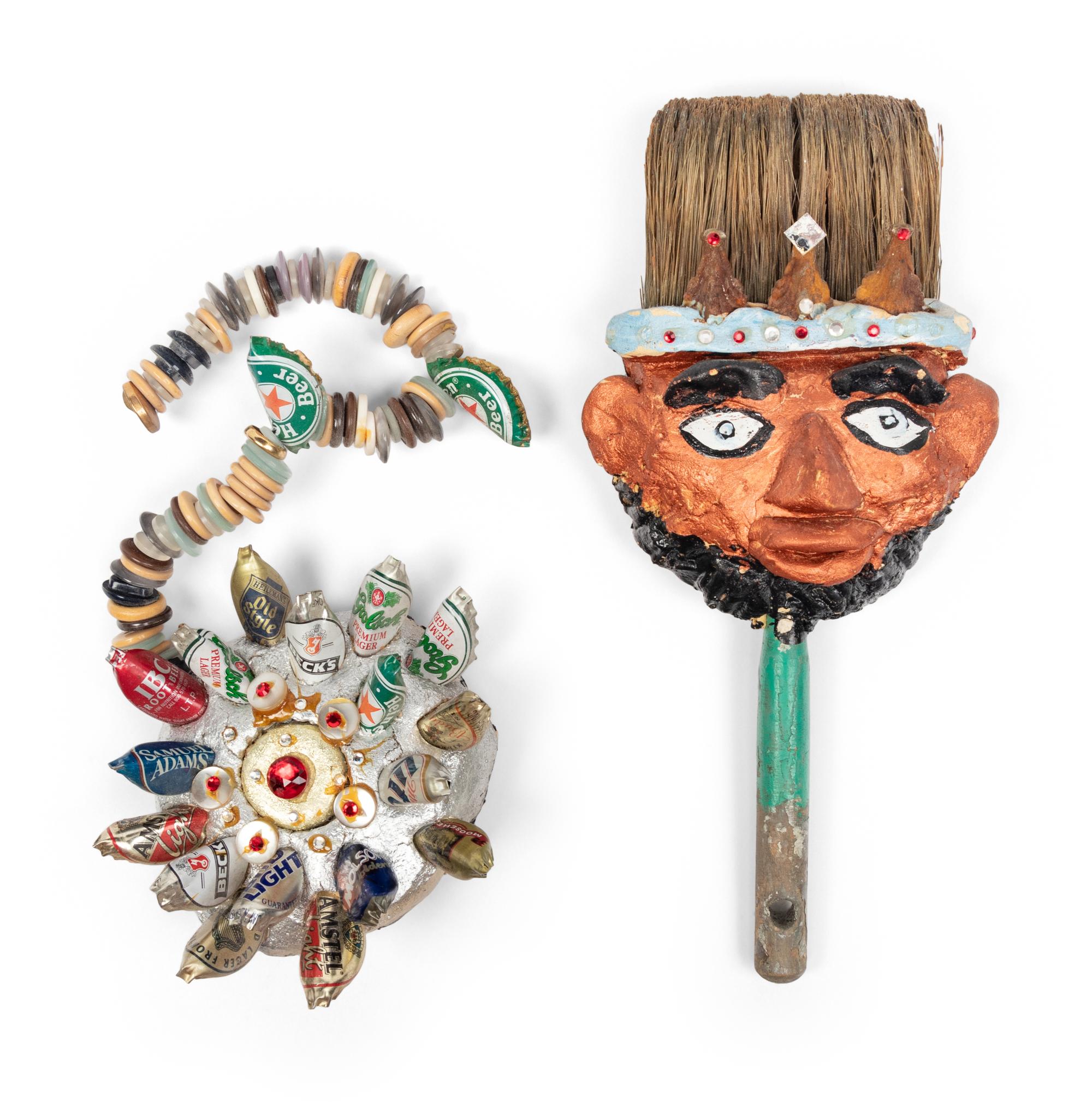Untitled (Brush Head), 1996 and Untitled (Bottle Cap Flower Talisman), 2000 (two works)