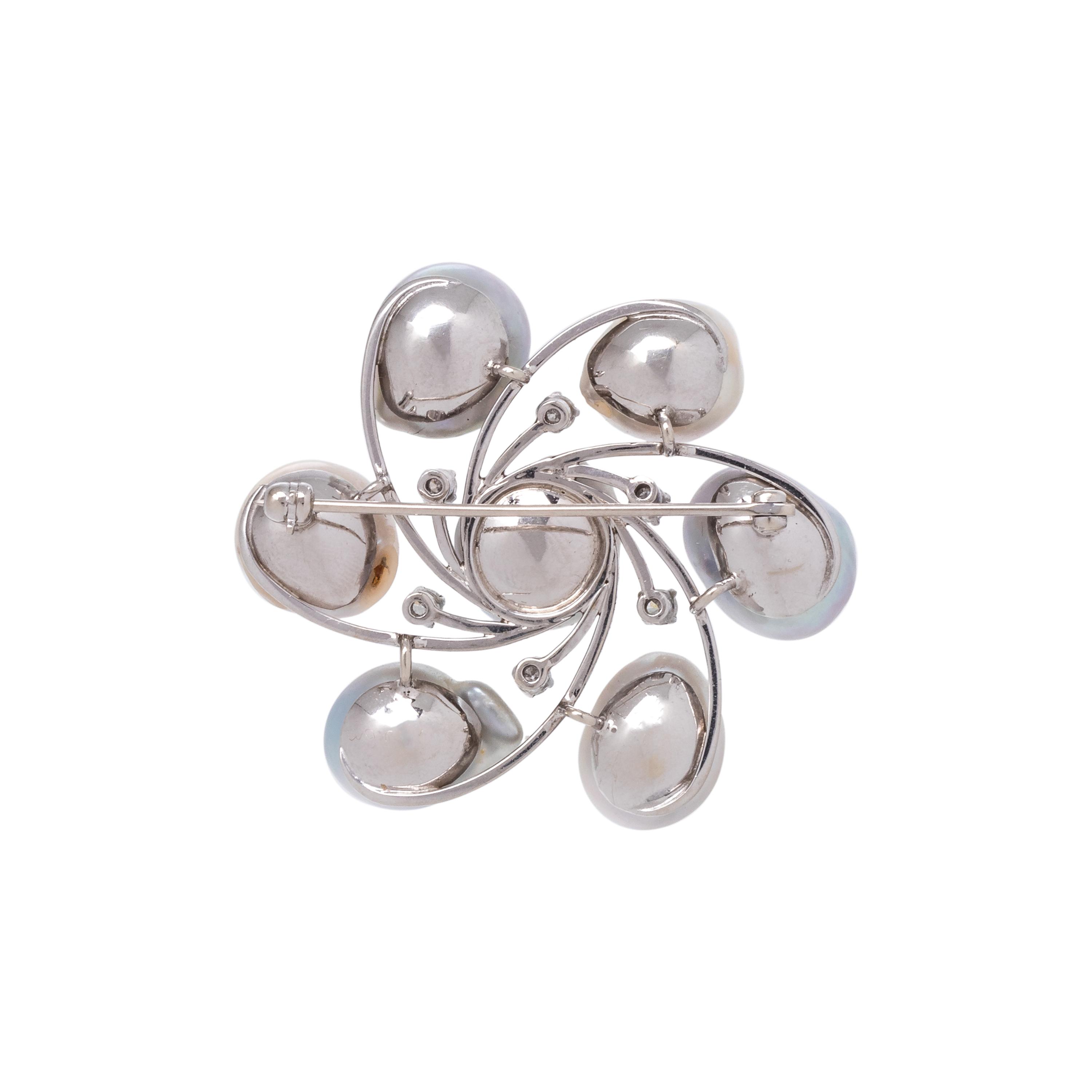 CULTURED BAROQUE PEARL AND DIAMOND BROOCH