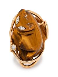 A Yellow Gold, Tiger's Eye and Diamond Ring,