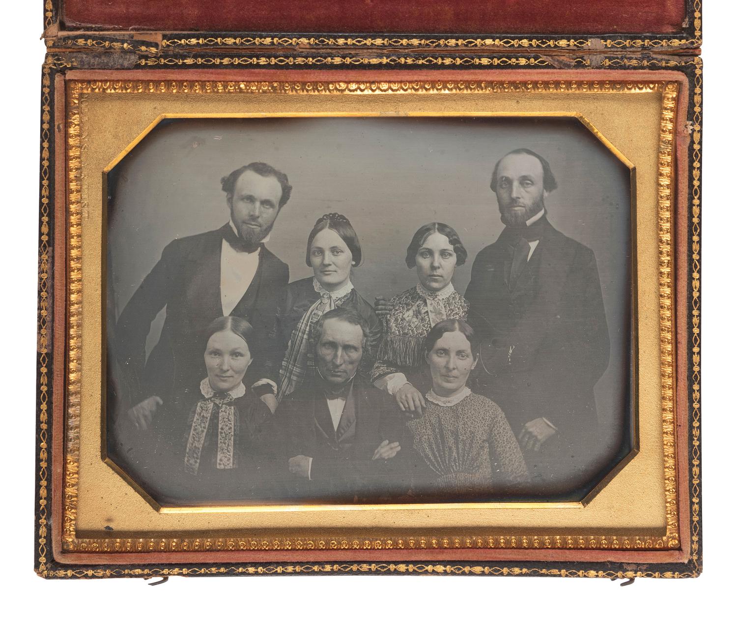 [EARLY PHOTOGRAPHY]. 4 daguerreotypes featuring groups of 5 or more people, incl. a fine half plate example by COLLINS.