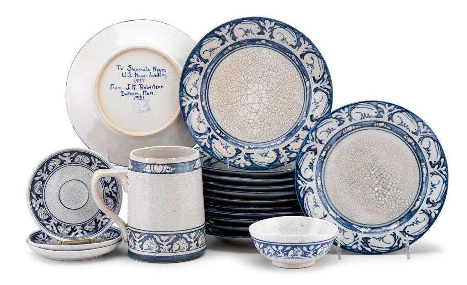 Group of crackle glazed pottery dedham pottery, dedham, ma, 1896-1928