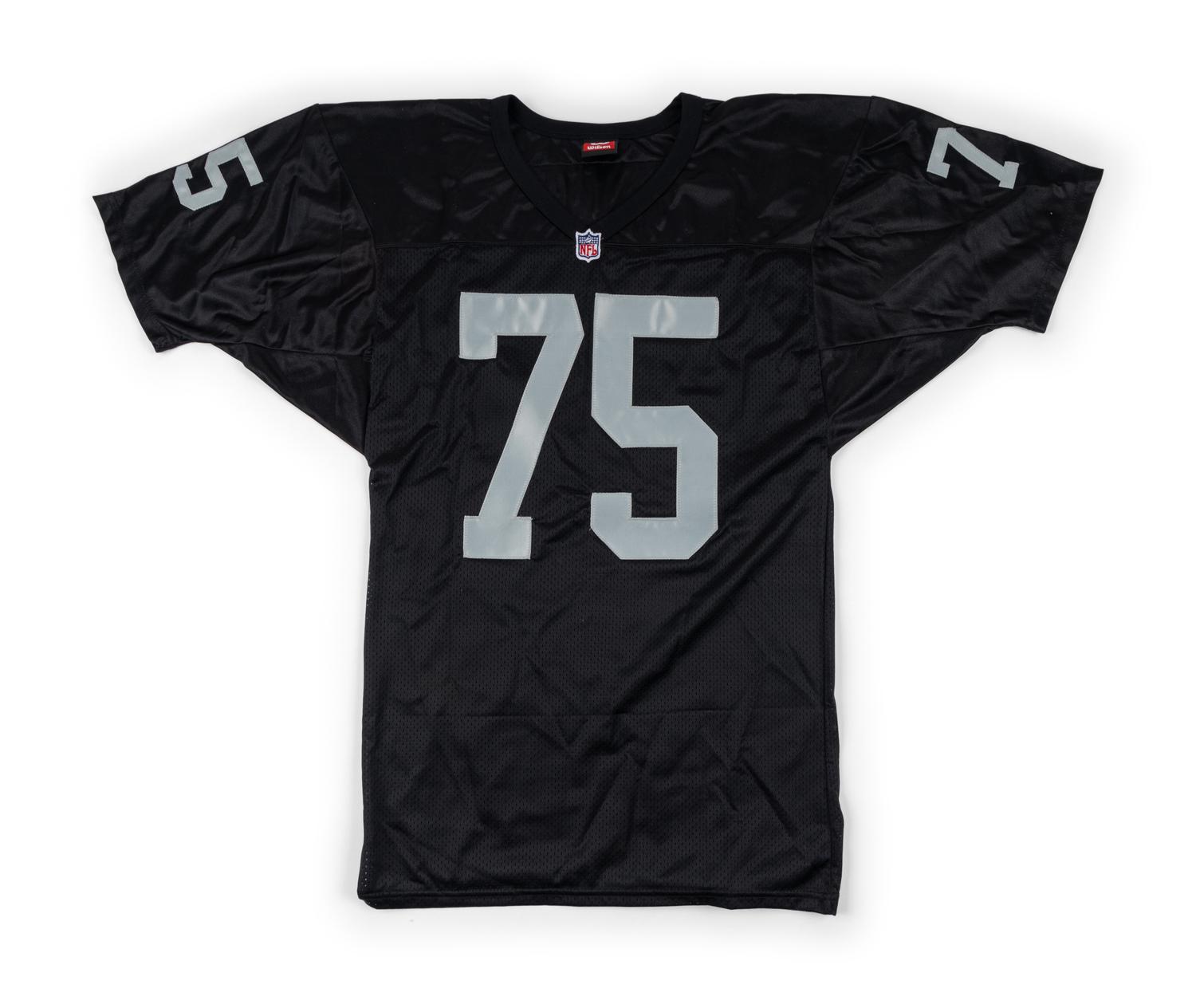 A Group of Howie Long Signed Autograph Items Featuring a Game Model Raiders Jersey