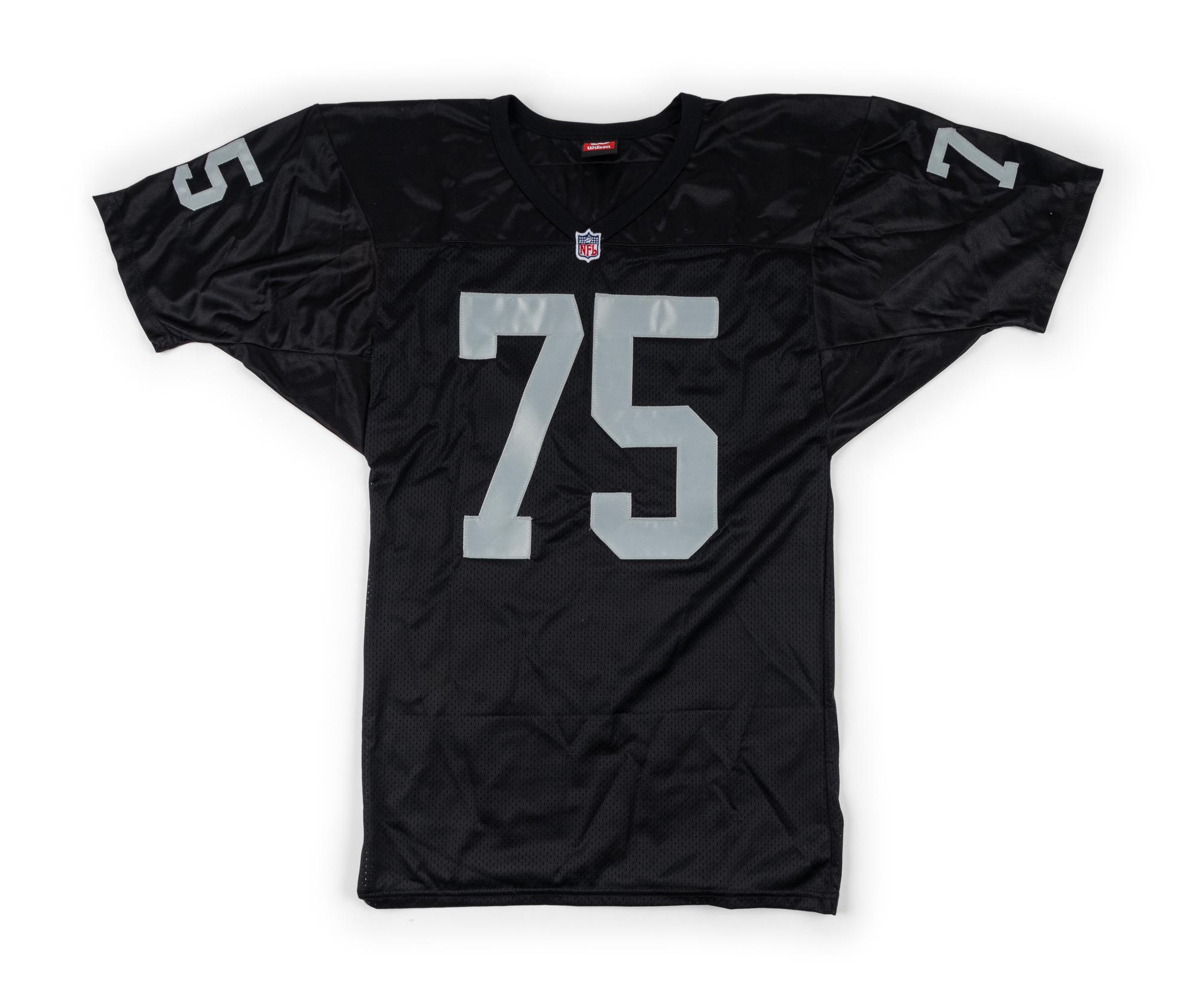 A Group of Howie Long Signed Autograph Items Featuring a Game Model Raiders Jersey