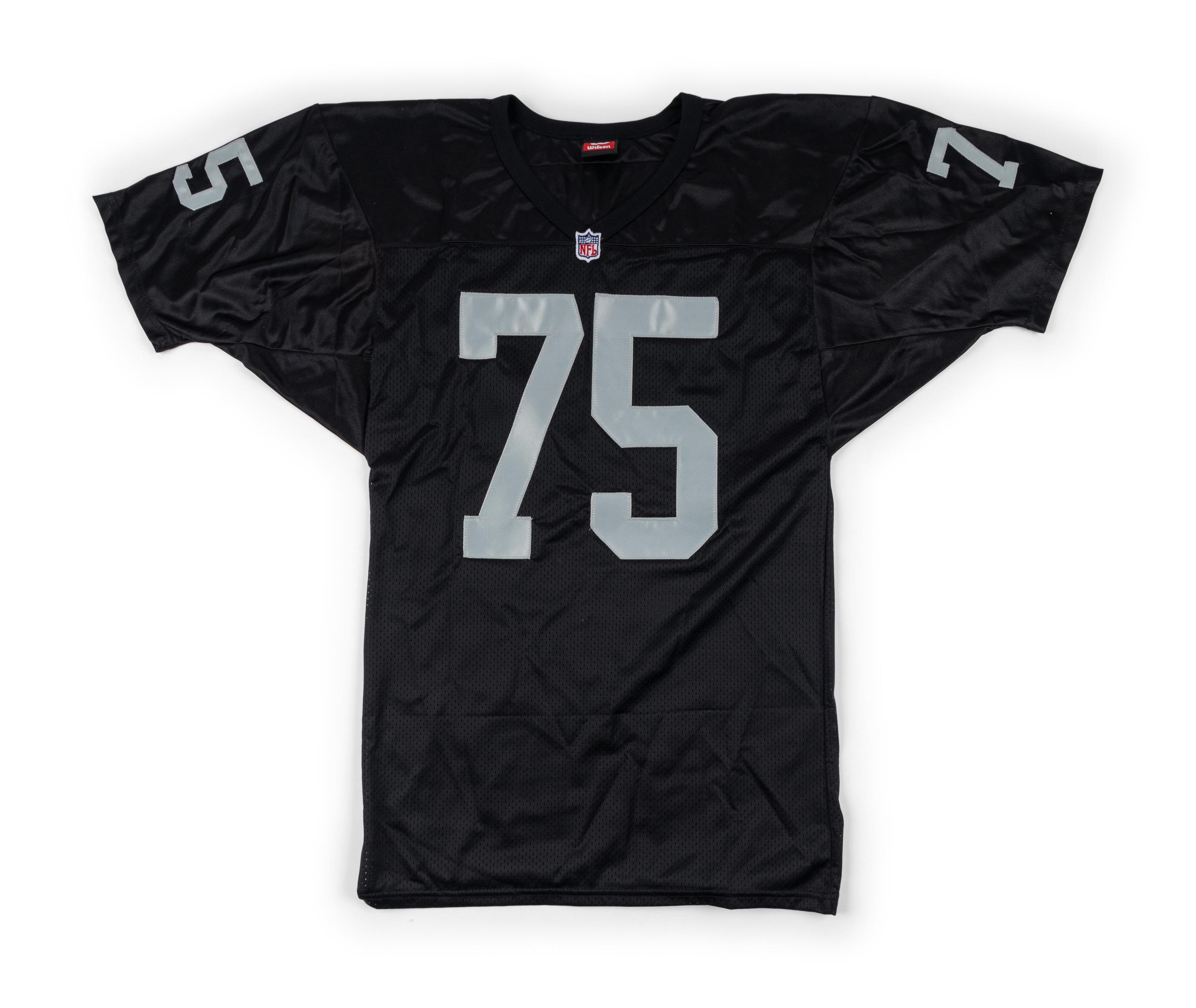 A Group of Howie Long Signed Autograph Items Featuring a Game Model Raiders Jersey