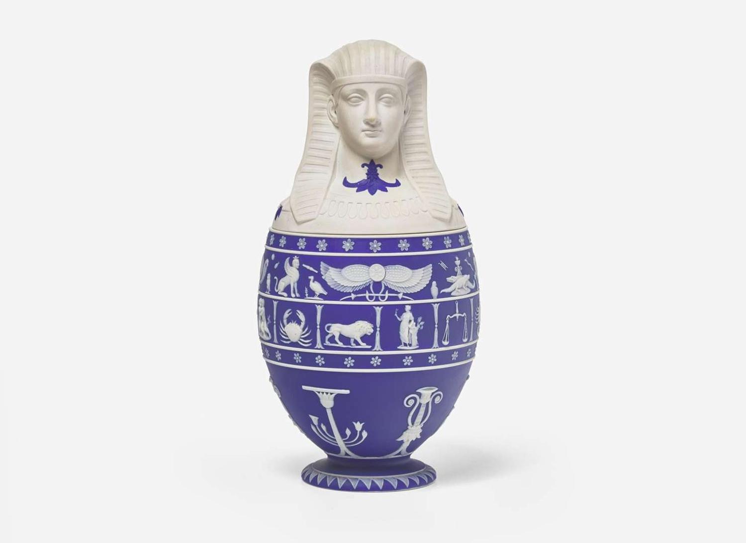A Wedgwood Blue Dip Jasperware Canopic Jar, UK, Early 19th c.