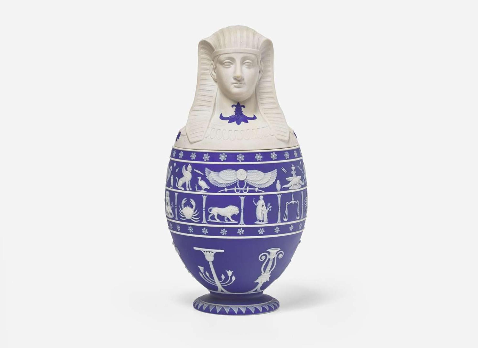 A Wedgwood Blue Dip Jasperware Canopic Jar, UK, Early 19th c.