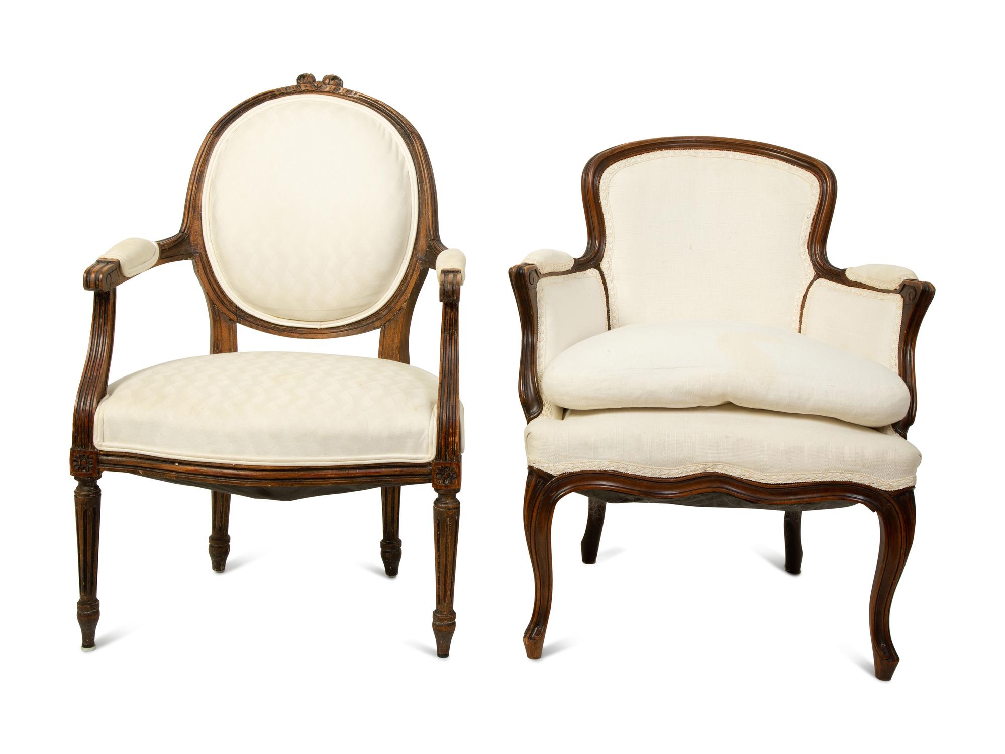 A Louis XV Style Bergere and a Louis XVI Style Fauteuil — EARLY 20TH CENTURY