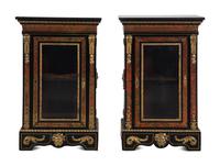 A Pair of Napoleon III Boulle Marquetry Marble-Top Cabinets