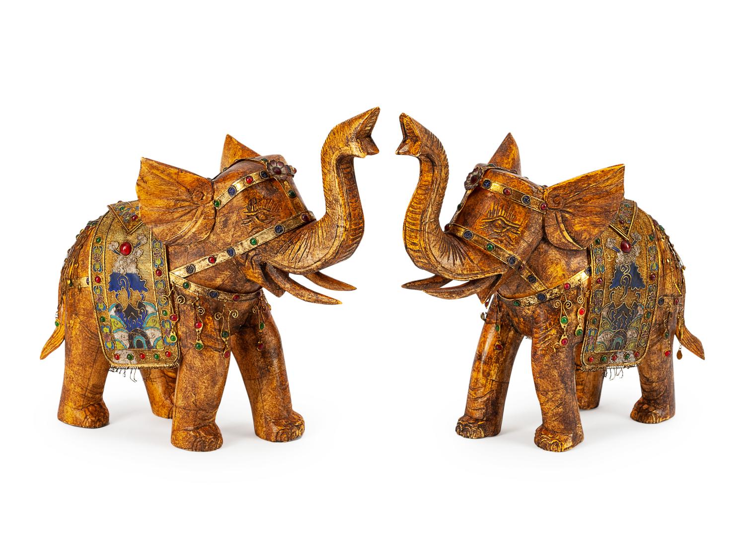 A Pair of Chinese Bone-Veneered Figures of Elephants