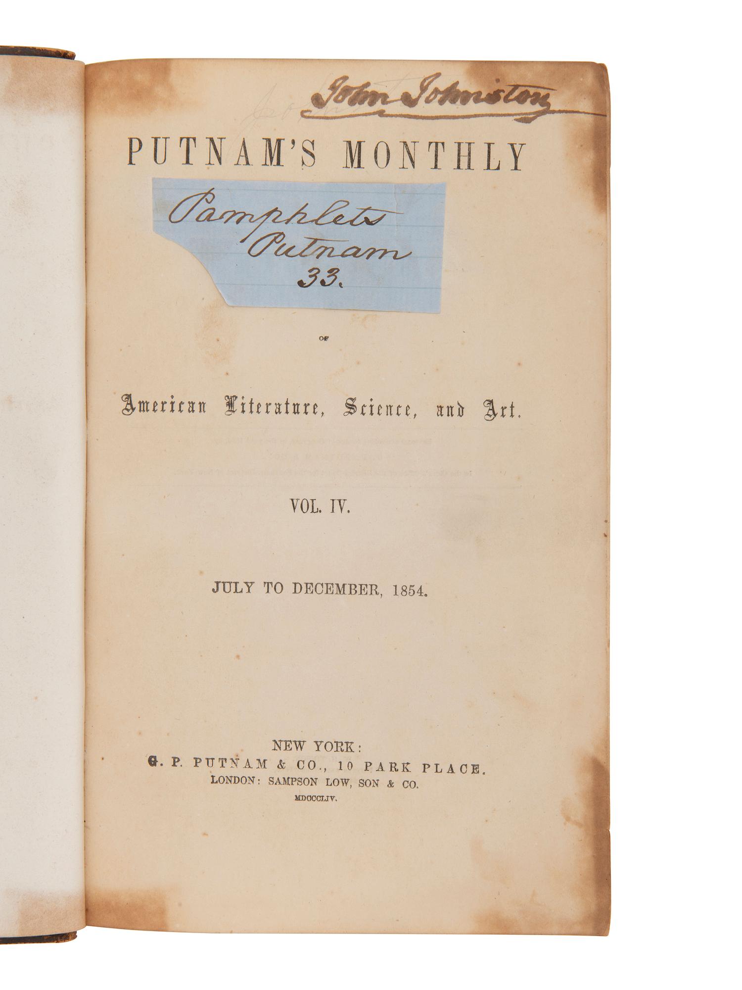 [JOHNSTON, John (1775-1861), his copies]. Early Indian Affairs and Ohio Valley sammelbands and books of Indian Agent John Johnston.
