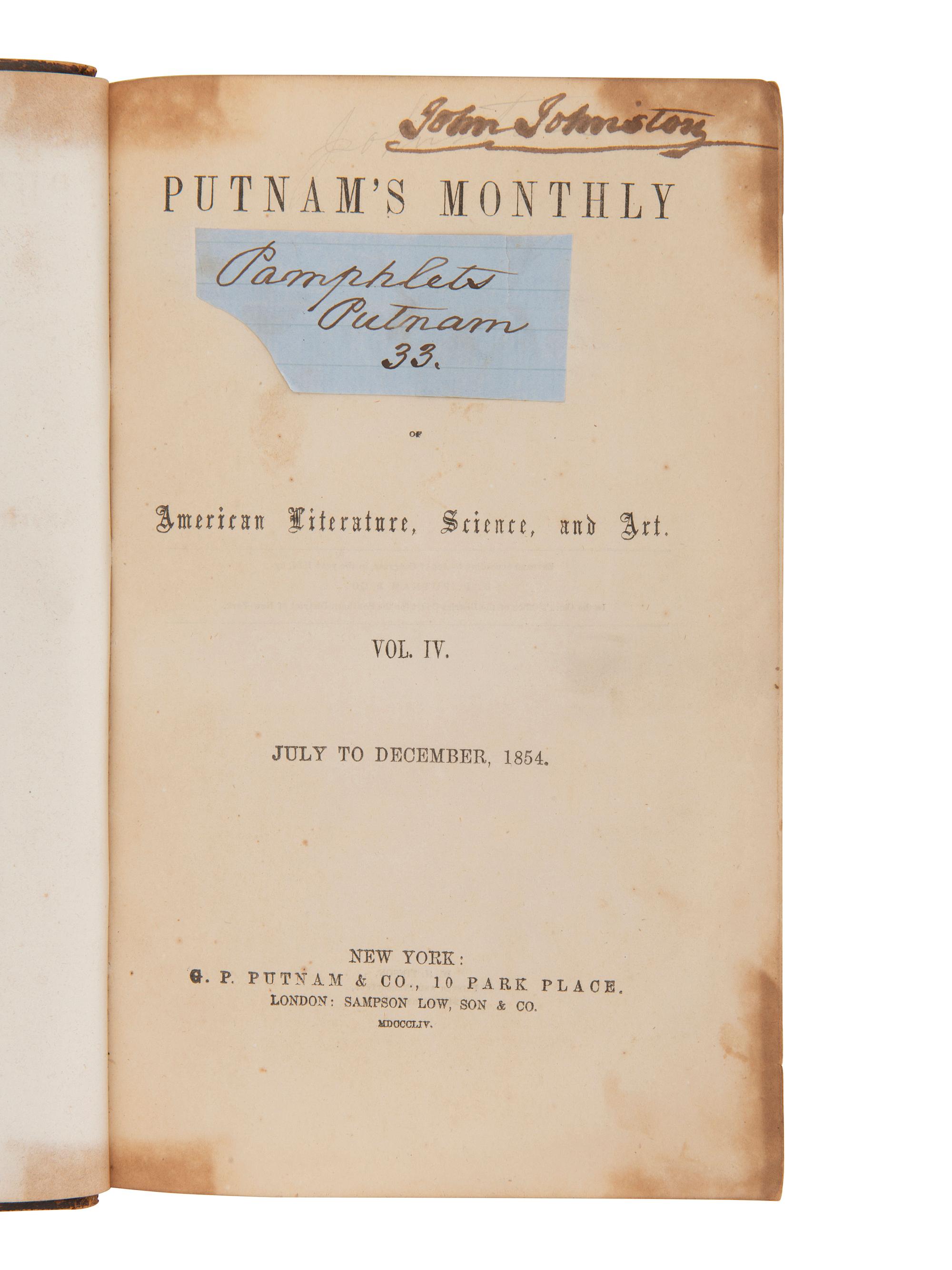 [JOHNSTON, John (1775-1861), his copies]. Early Indian Affairs and Ohio Valley sammelbands and books of Indian Agent John Johnston.