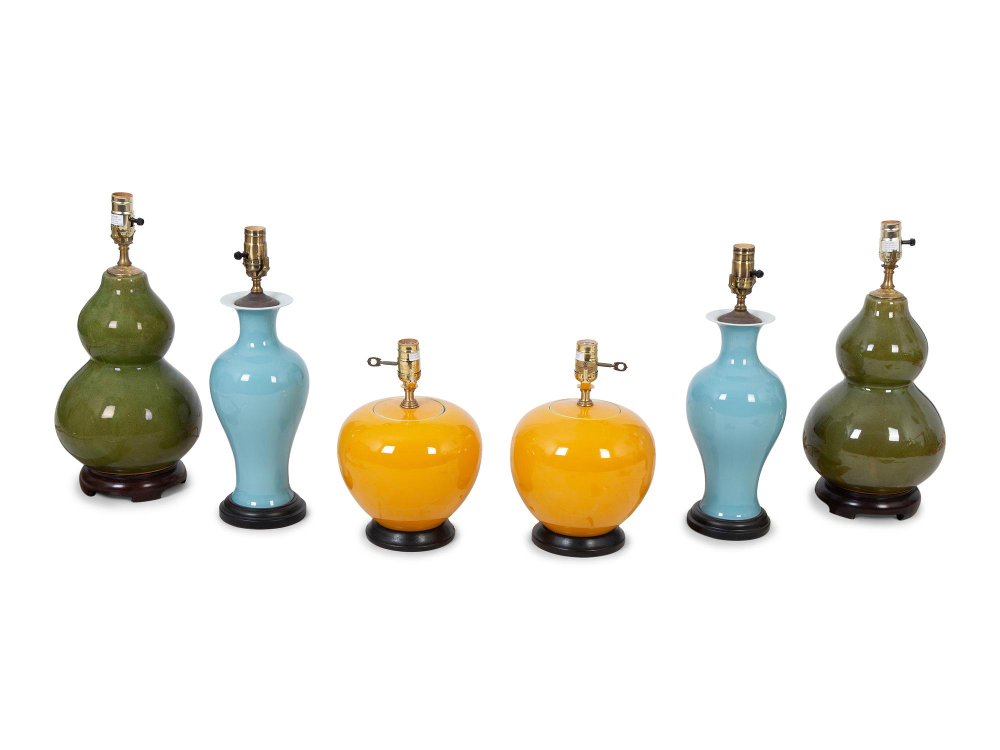Three Pairs of Glazed Ceramic Table Lamps — 20TH CENTURY