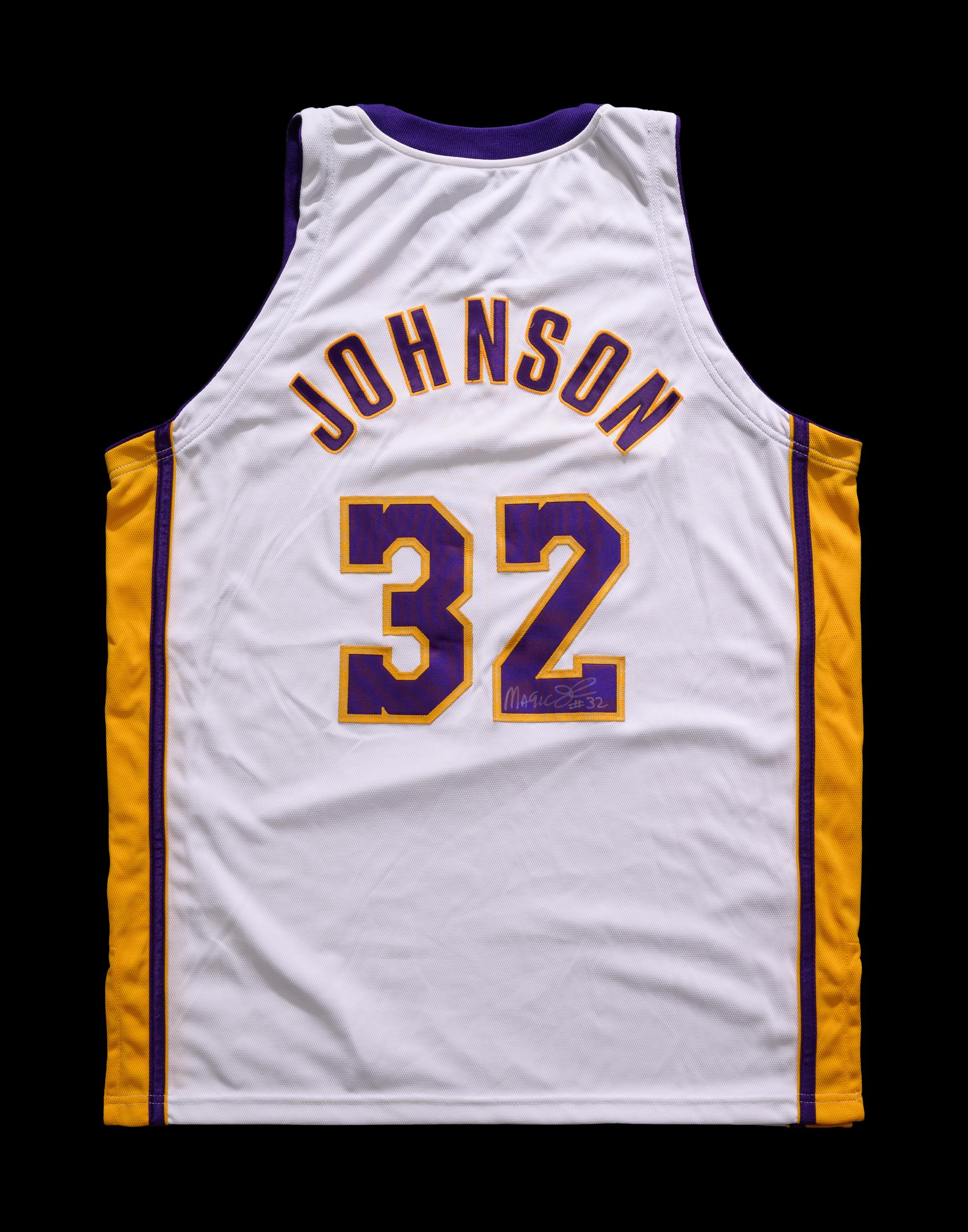 A Group of Magic Johnson and Charles Barkley Signed NBA Hall of Fame Jerseys Basketball Sourced from Michael Jordan's J.U.M.P. Agency,