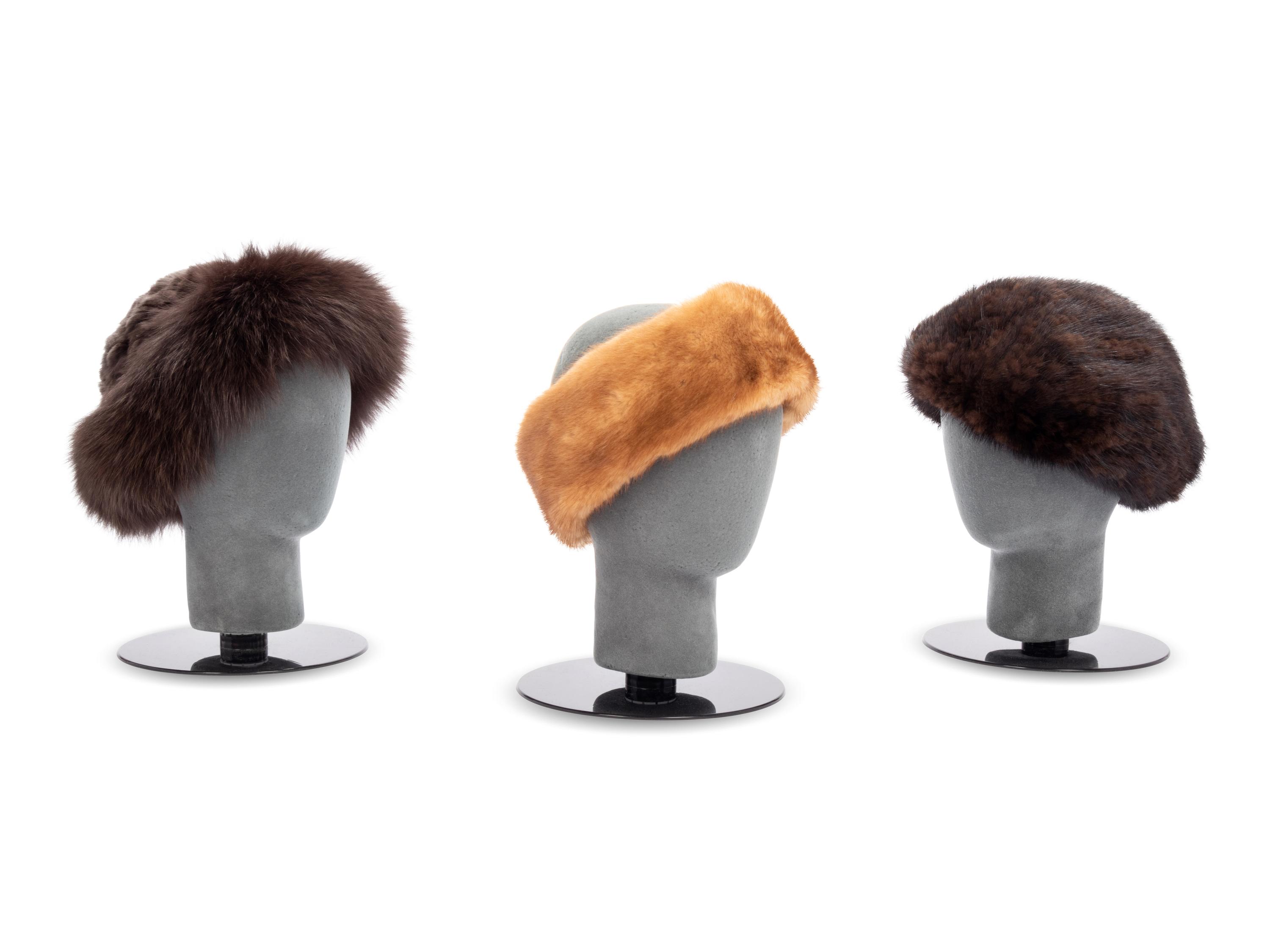 Collection of Twelve Fur Pieces; Six Fur Headbands, Two Hats, Two Scarves, and Two Colored Fur Articles, 1980-2010s